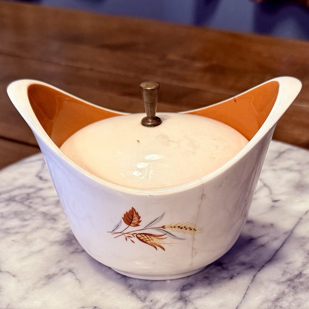 VTG Taylor Smith MCM 1950s China Ever Yours Autumn Harvest Covered Sugar Bowl - Picture 3 of 4